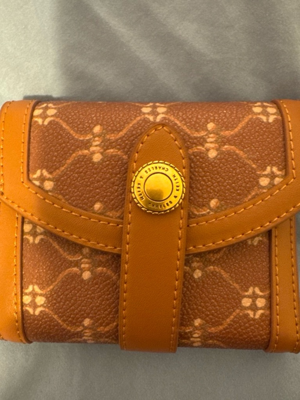 Charles & Keith Cognac Patterned Leather Wallet with Gold Hardware